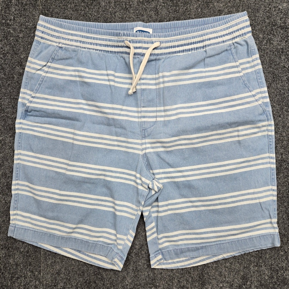 Old Navy Mens Size Large W36 Blue White Striped Drawstring Elastic Waist Shorts